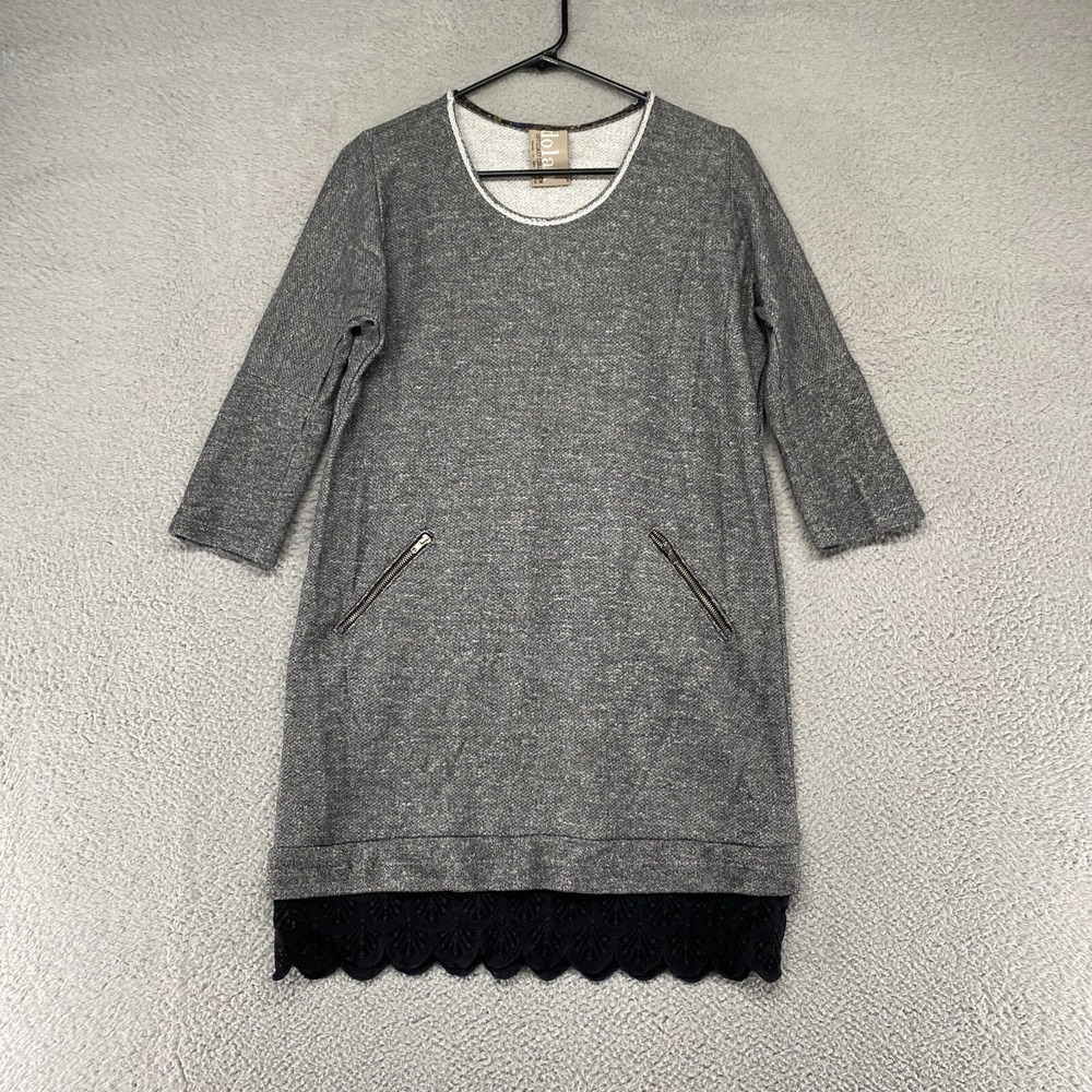 Dolan Dress Womens Small Sweater Lace Trim‎ Gray Zip Pockets Work Casual Mini